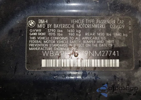 2009 BMW 328I from USA, damaged, VIN WBAPH77579NM27741